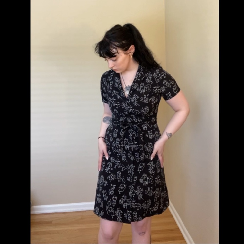 Faces places button up pattern midi dress